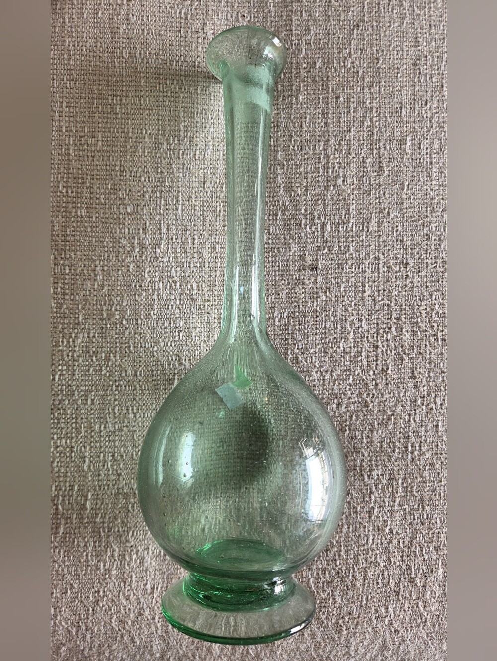 Vintage Hand Blown Green Bubble Glass Soliflore Bud Vase Decanter